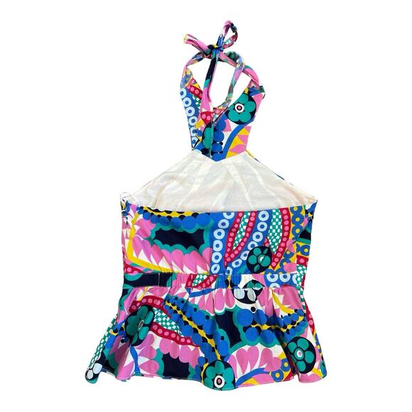 J. Crew Peplum Halter Top Womens Small In Kaleidoscope Floral Cotton Side Zip - Picture 9 of 10